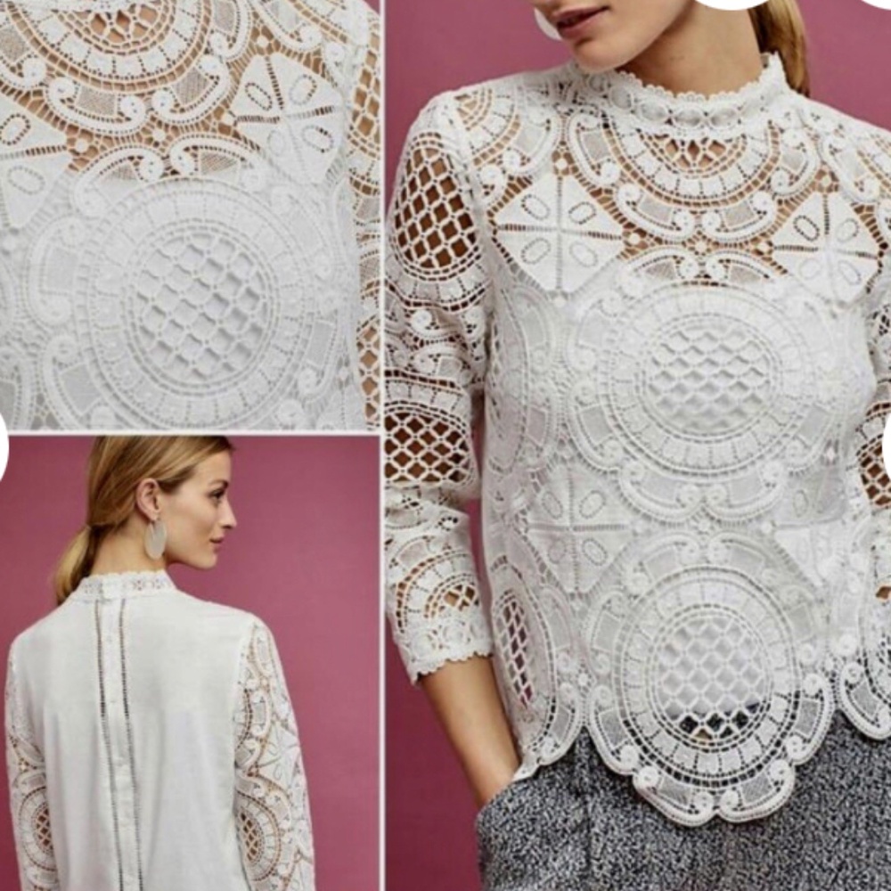 Anthropologie x James Coviello LACED MEDALLION Blouse - Picture 2 of 7